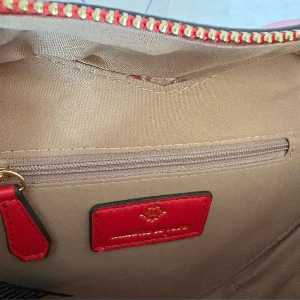Nanette Lepore Cupid Heart Shaped Red Crossbody Bag Top Handle Purse Gold Chain